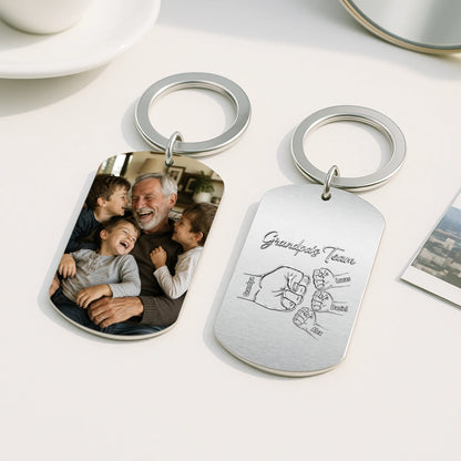 Daddy's Team Custom Photo Keychain - Personalized Fist Bump Aluminum Gift for Dad & Grandpa