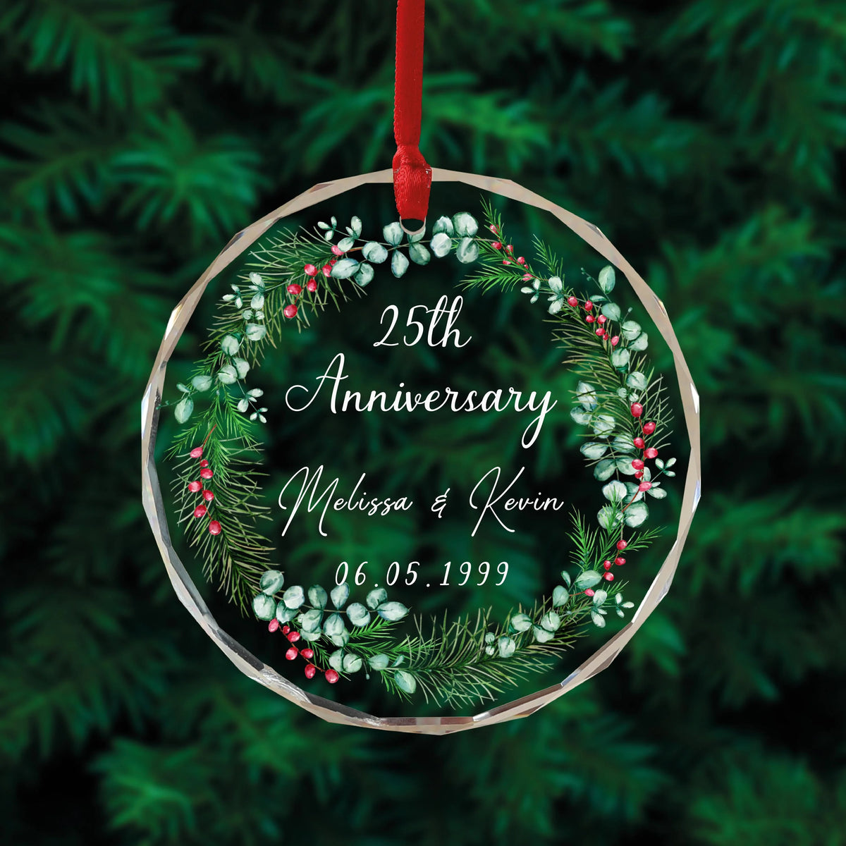 Personalized Couple Anniversary Glass Ornament - Custom Christmas Keepsake Gift for Husband and Wife