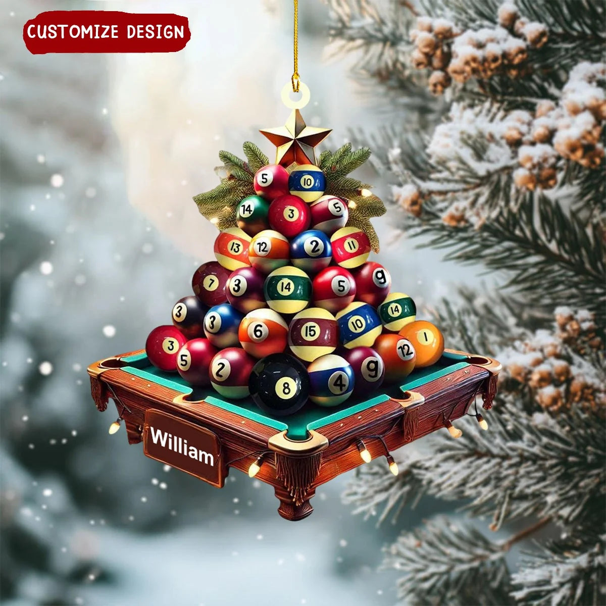 Personalized Billiard Ball Christmas Tree Acrylic Ornament - Custom Name Pool Player Keepsake Gift