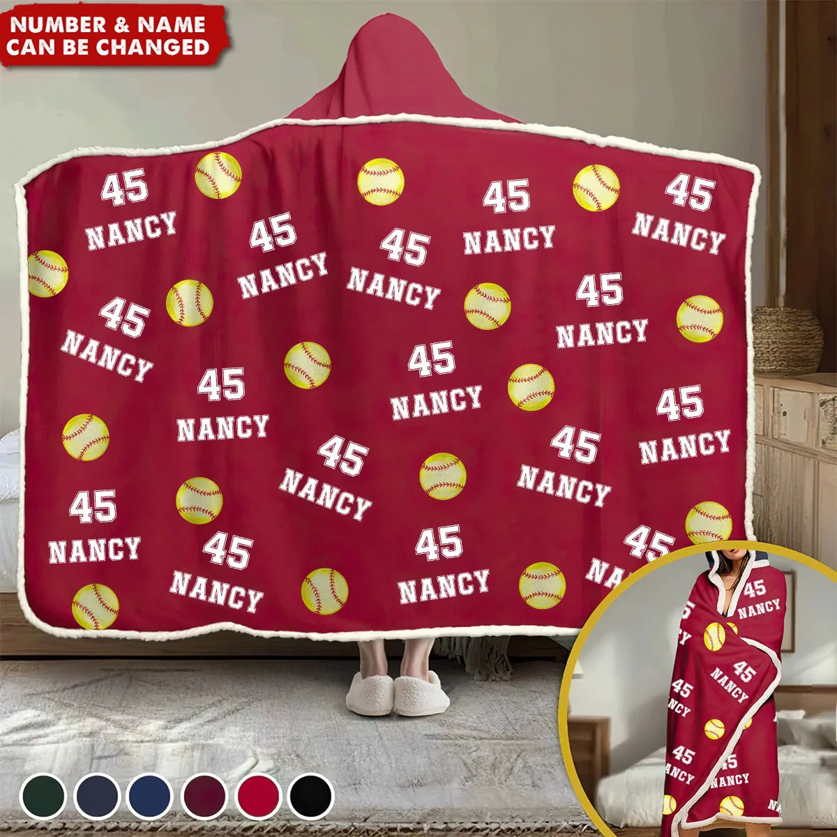 Play Hard Play Smart Personalized Sports Hoodie Blanket - Custom Name Number Gift for Athletes