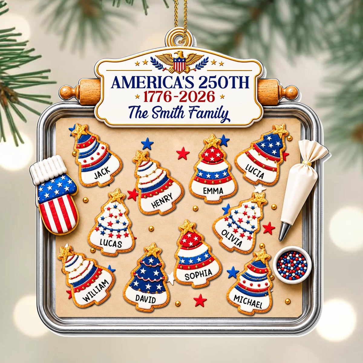 America's 250th Christmas Tree Cookies Personalized Acrylic Ornament - Holiday Keepsake for Family