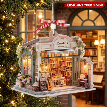 Custom Bookstore Name Acrylic Christmas Ornament - Personalized Book Lover Keepsake Gift