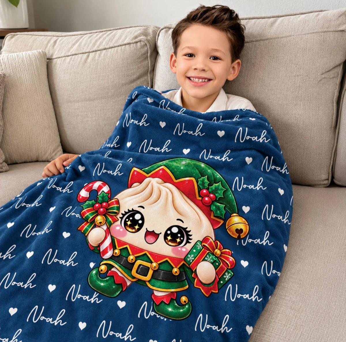 Cute Dumplings Squishy Personalized Blanket - Custom Christmas Holiday Keepsake Gift for Kids