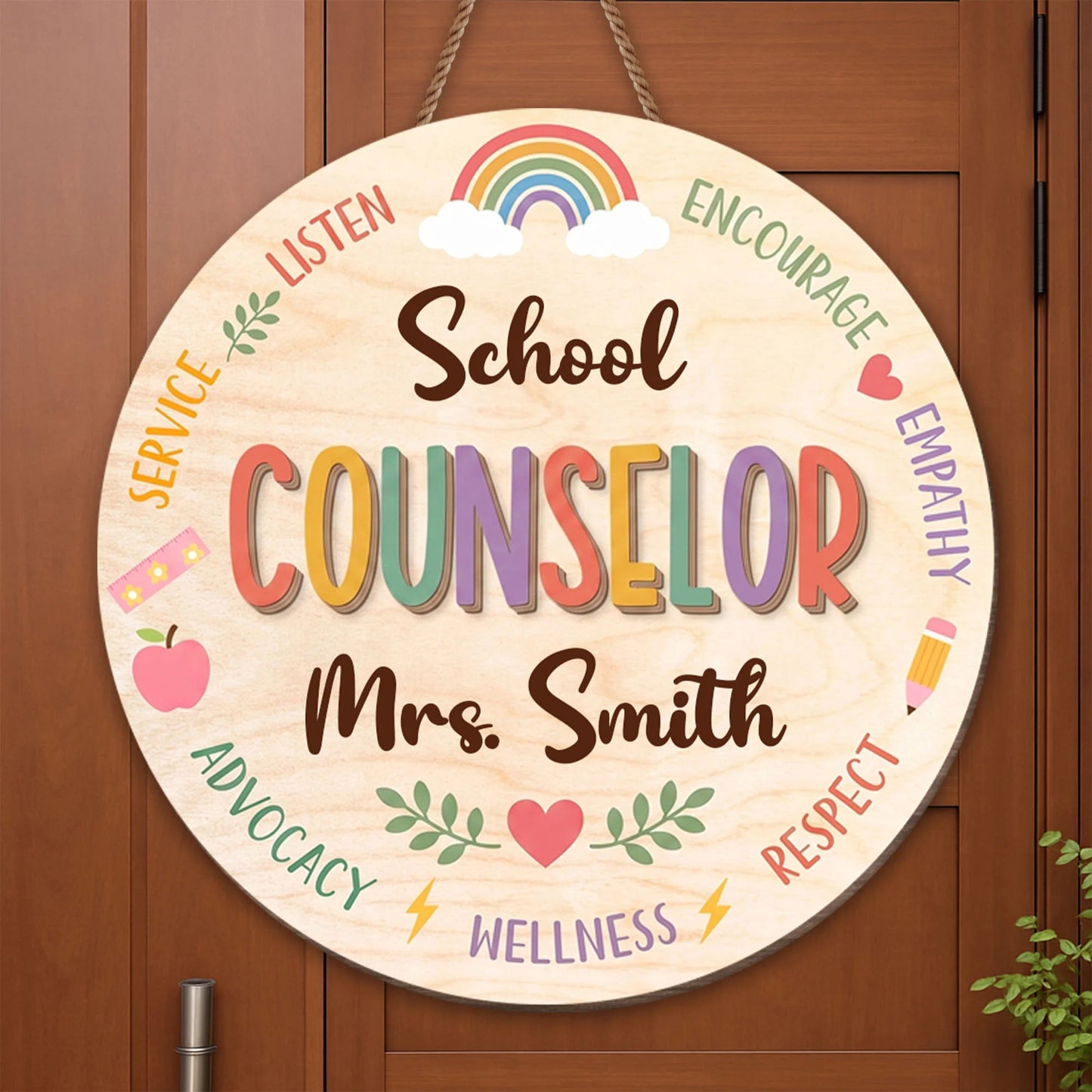 Wood Sign material and size view - Personalized School Counselor Wood Sign