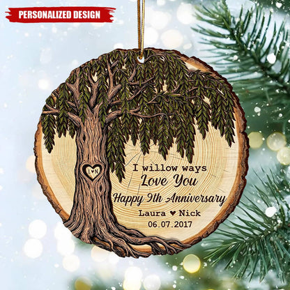 Custom Anniversary Wood Slice Ornament personalization view for Couples