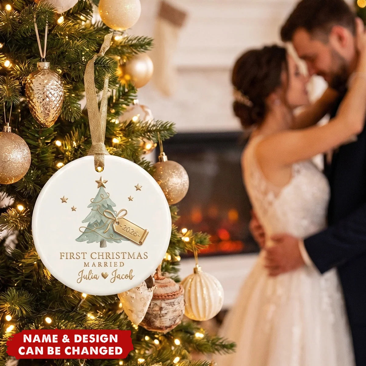 First Christmas Married Personalized Ceramic Ornament - Custom Couple Keepsake Gift