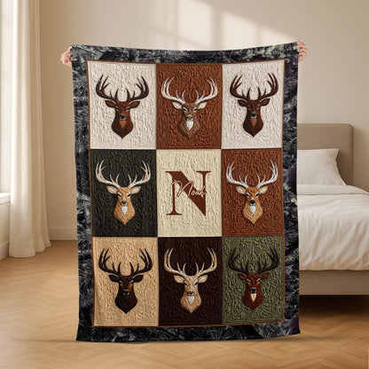 Custom Name Monogram Deer Hunting Blanket - Personalized Keepsake Gift for Men who Hunt