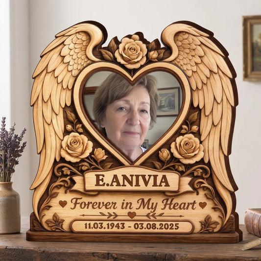 Forever in My Heart Custom Memorial Photo Wooden Block - Personalized Sympathy Gift for Family Bereavement Keepsake