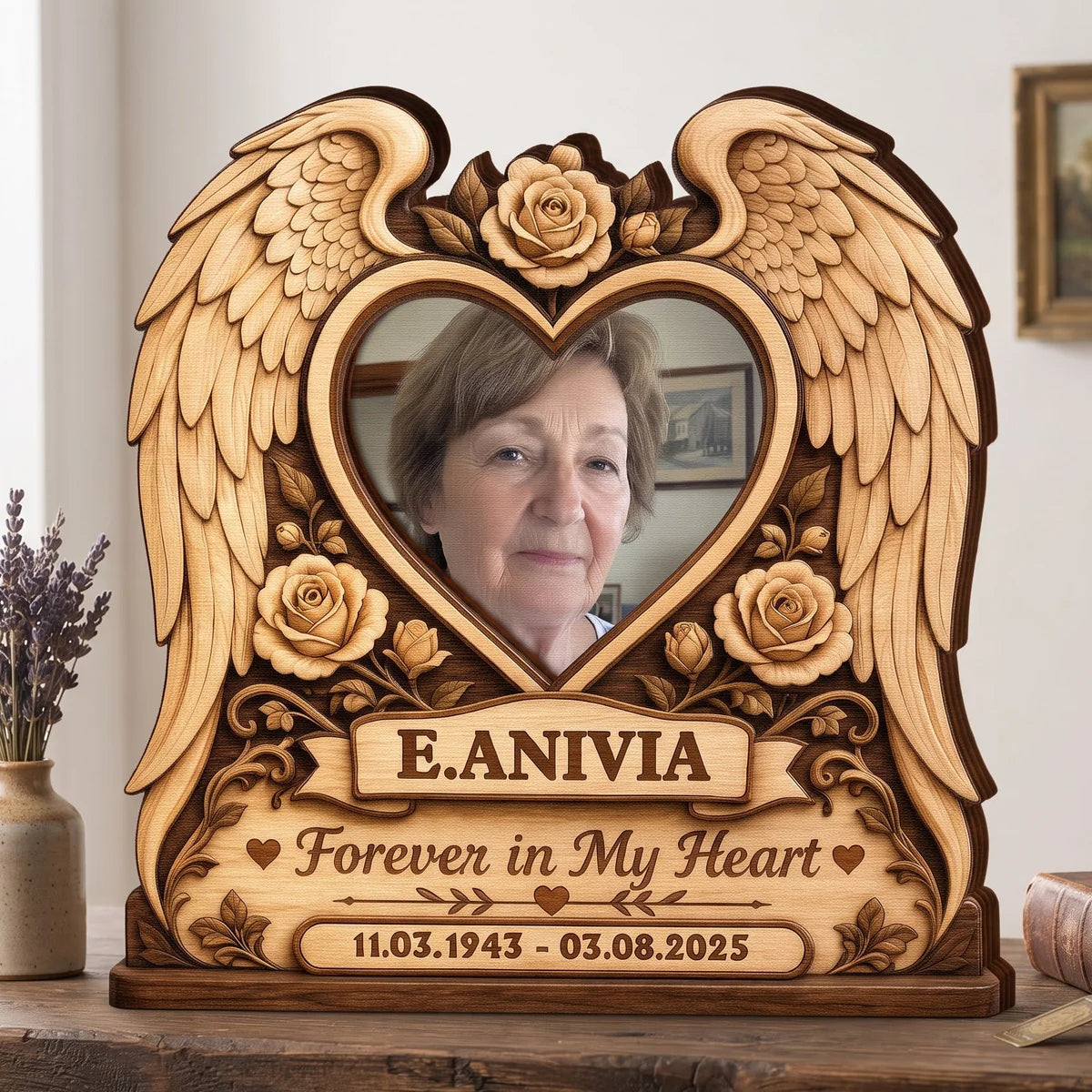 Forever in My Heart Custom Memorial Photo Wooden Block - Personalized Sympathy Gift for Family Bereavement Keepsake