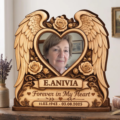 Forever in My Heart Custom Memorial Photo Wooden Block - Personalized Sympathy Gift for Family Bereavement Keepsake
