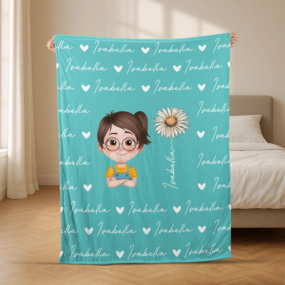 Custom Name Daisy Blanket - Personalized Birthday Gift for Kids