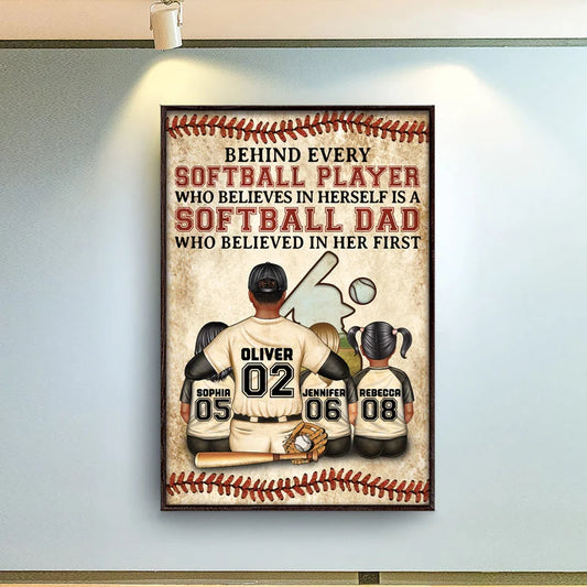 "Behind Every Baseball Player" Custom Baseball Dad Poster / Canvas - Personalized Gift for Dad
