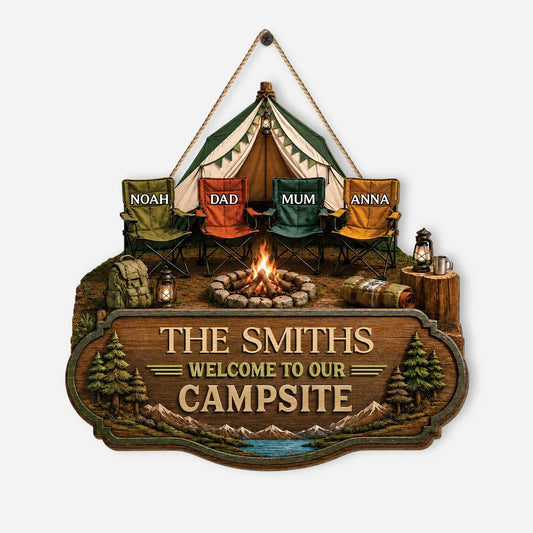 "Welcome to Our Campsite" - Personalized Camping Wood Sign for Family Outdoor Decor