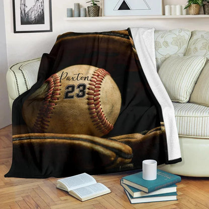 Custom Name & Number Baseball Blanket - Personalized Softball Throw Blanket for Kids