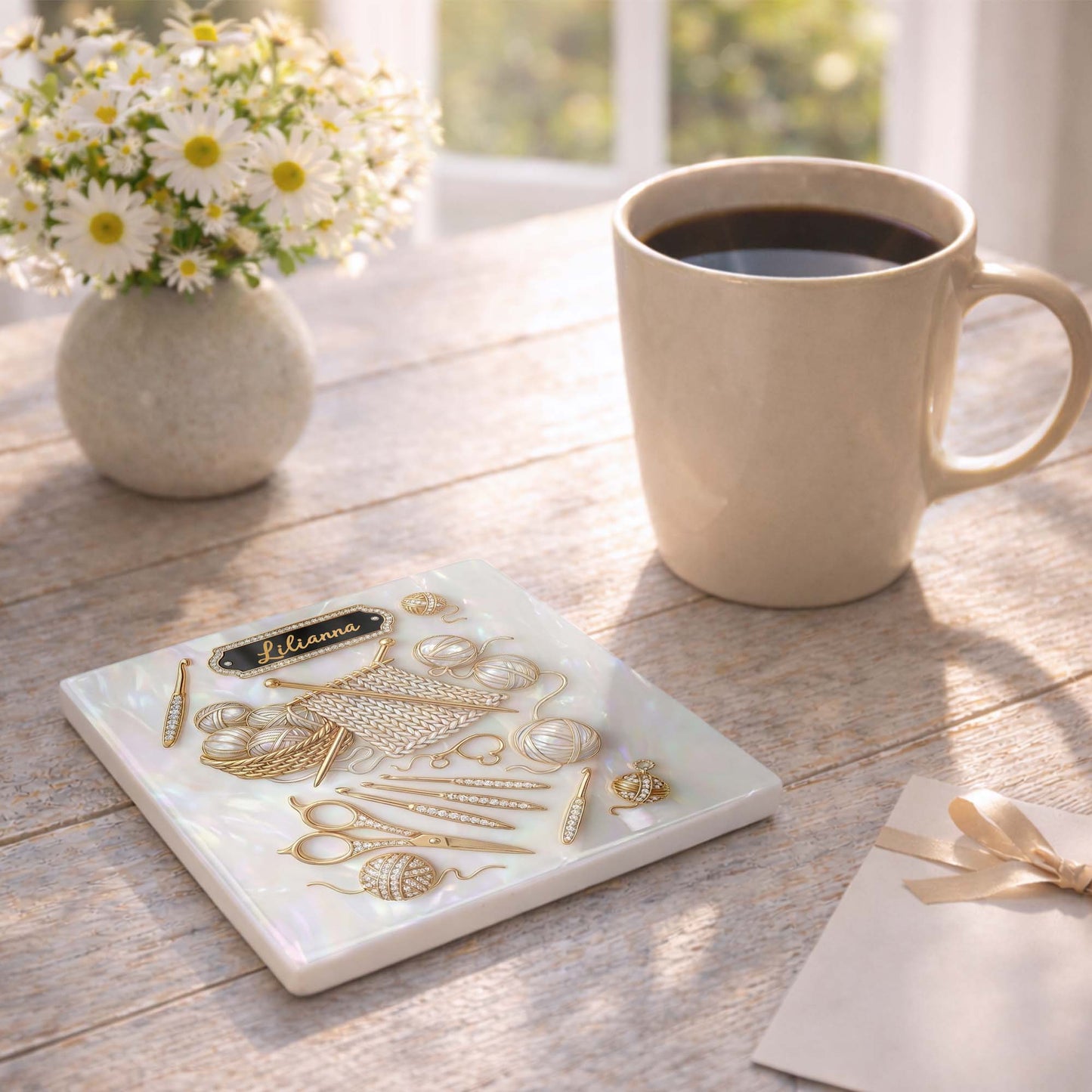 Jewelry Dish material and size view - Custom Crochet Coaster