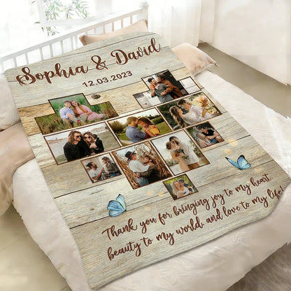 "Thank You for Bringing Joy to My Heart" Custom Photo Blanket - Personalized Anniversary Keepsake for Couples
