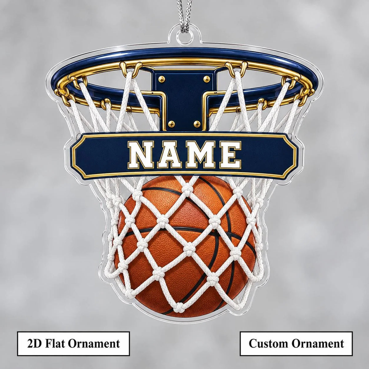 Custom Name Basketball Hoop Acrylic Ornament - Personalized Ball-In-Net Sports Keepsake Gift for Players, Coaches & Fans