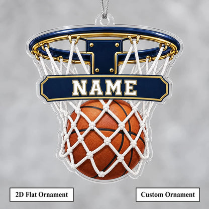 Custom Name Basketball Hoop Acrylic Ornament - Personalized Ball-In-Net Sports Keepsake Gift for Players, Coaches & Fans