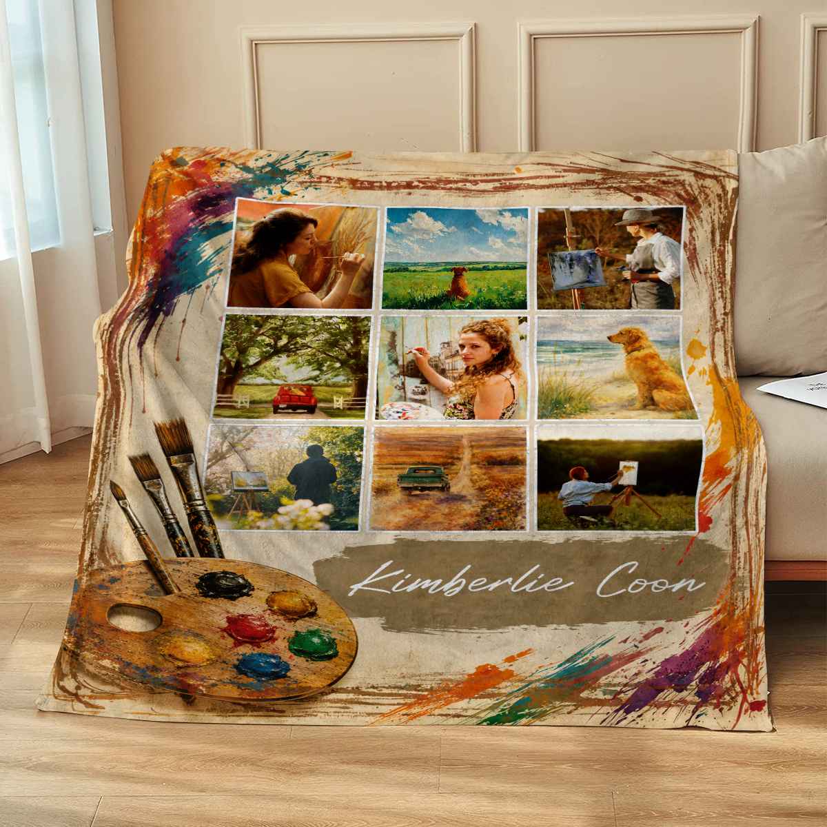 Custom Artist Portfolio Blanket - Personalized Painter Name Art Collage Throw for Creatives