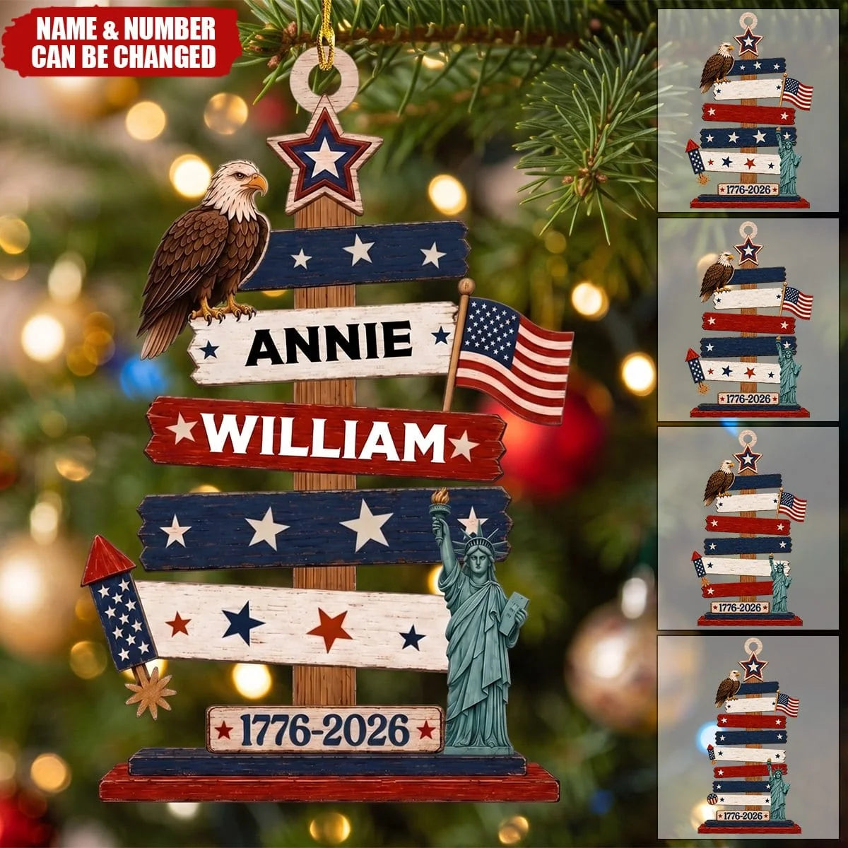 1776-2026 America 250th Anniversary - Personalized Wooden Ornament Keepsake for Family