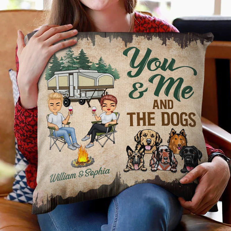 "You And Me And The Dogs" Personalized Camping Pillow for Couples & Dog Lovers - Custom RV Throw Pillow Gift