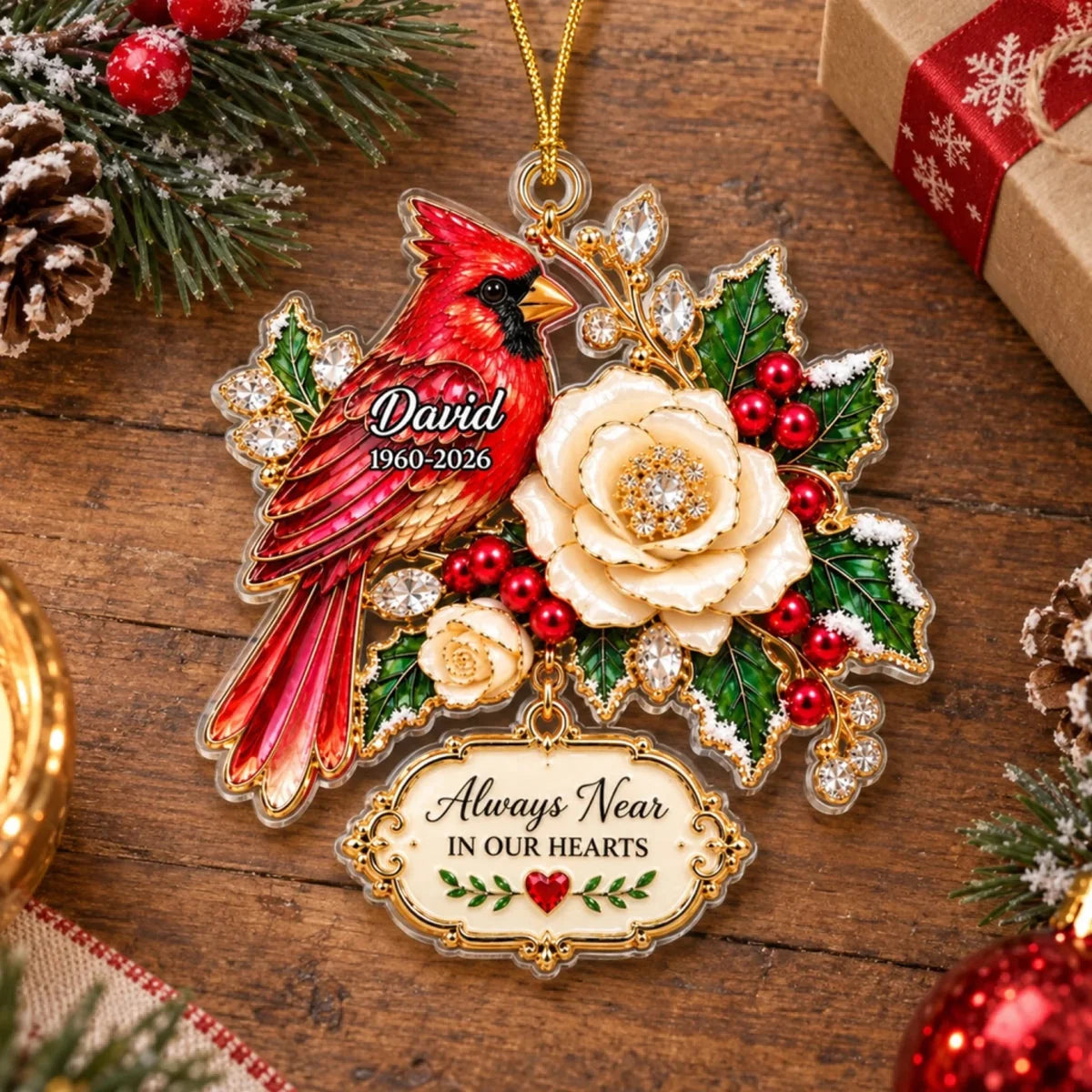 "Always Near In Our Hearts" Personalized Acrylic Ornament - Custom Memorial Keepsake for Family