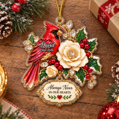 "Always Near In Our Hearts" Personalized Acrylic Ornament - Custom Memorial Keepsake for Family