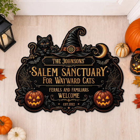 Salem Sanctuary For Wayward Cats Custom Halloween Doormat - Personalized Gift for Cat Lovers