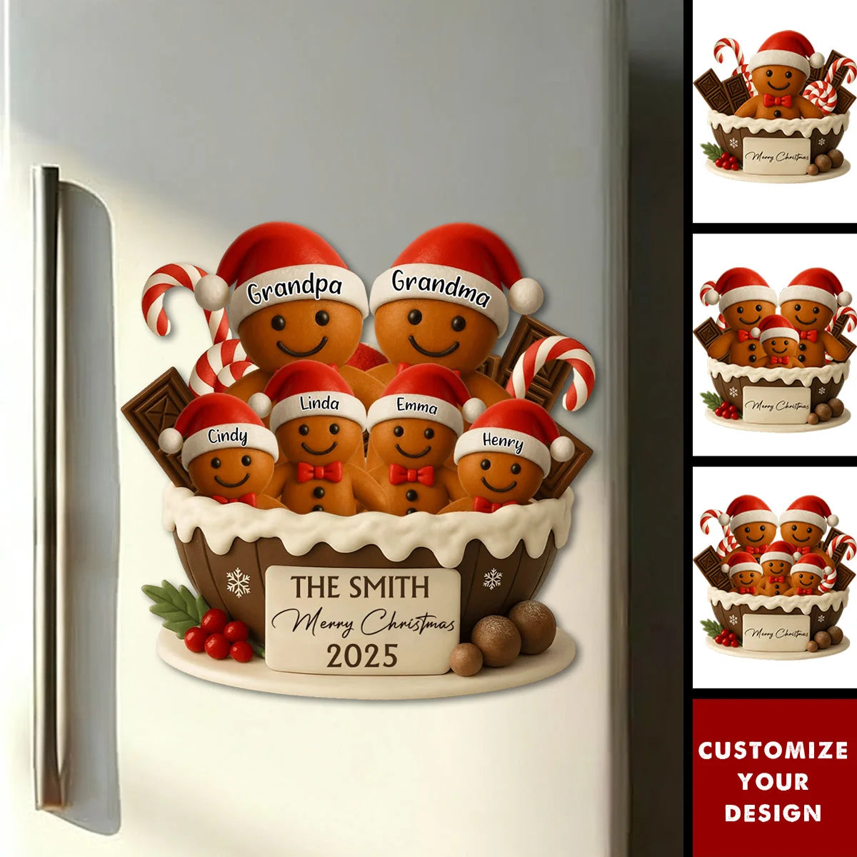 "Merry Christmas" Personalized Gingerbread Family Decal - Custom Names Holiday Gift