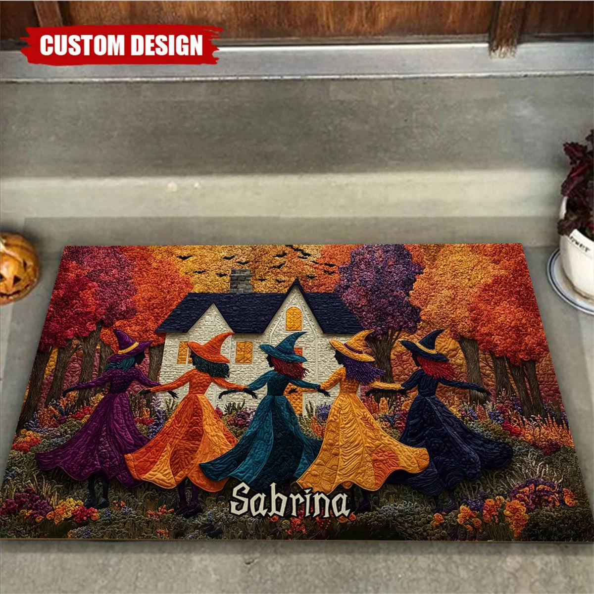 Dancing Witches Personalized Doormat - Custom Fall & Halloween Front Porch Welcome Mat