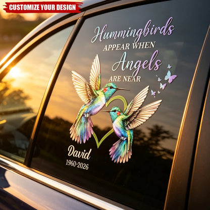 Personalized memorial car decal with hummingbirds and custom names for family loss remembrance
