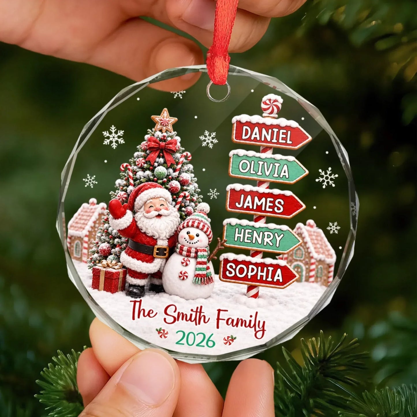 Personalized Family Name Christmas Glass Ornament - Custom Keepsake Gift for Mom Dad