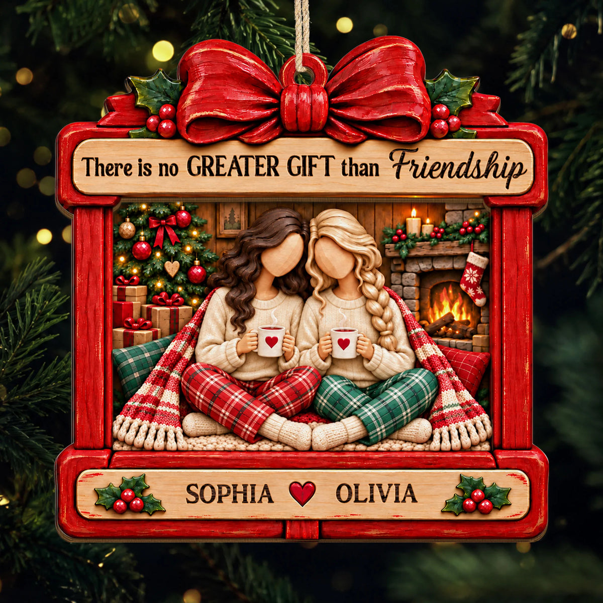 "There Is No Greater Gift Than Friendship" Personalized Wooden Ornament - Christmas Keepsake for Best Friends Sister
