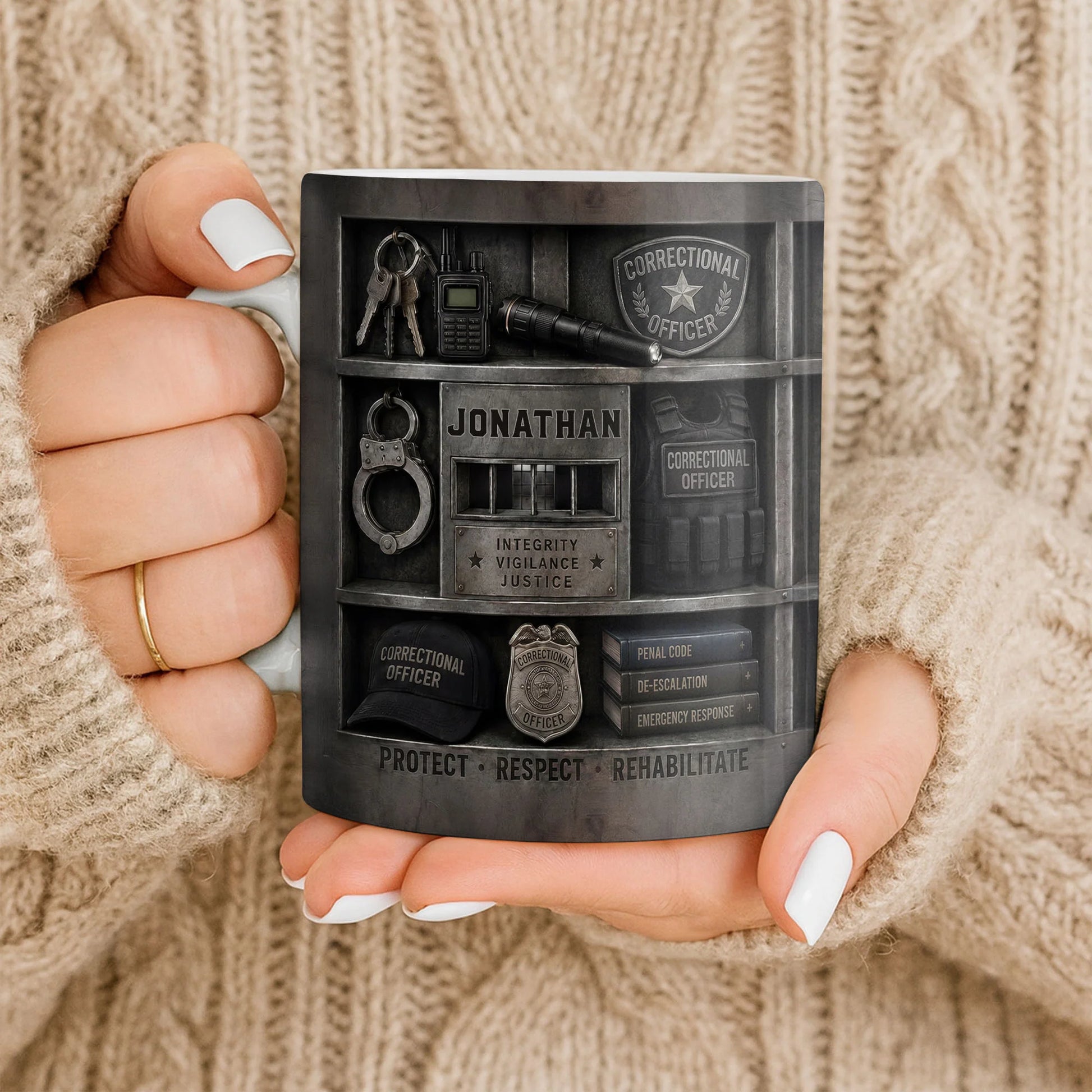 Personalized correctional officer mug featuring custom name and 3D badge design gear graphic image 9