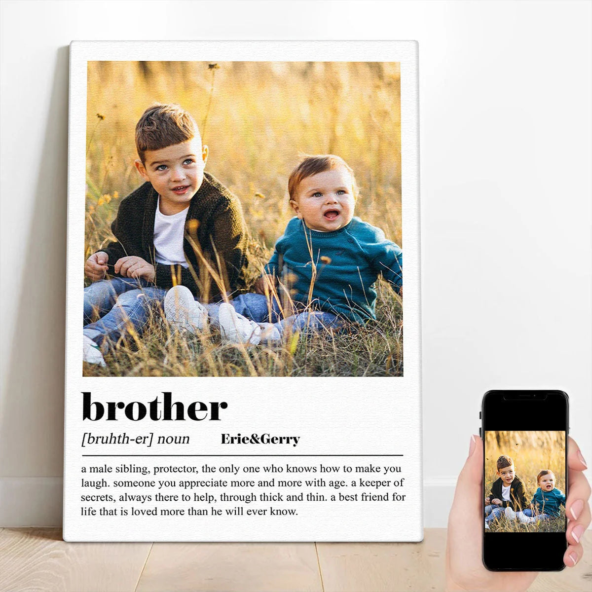 Brother Definition Custom Photo Canvas / Poster - Personalized Sibling Birthday Keepsake