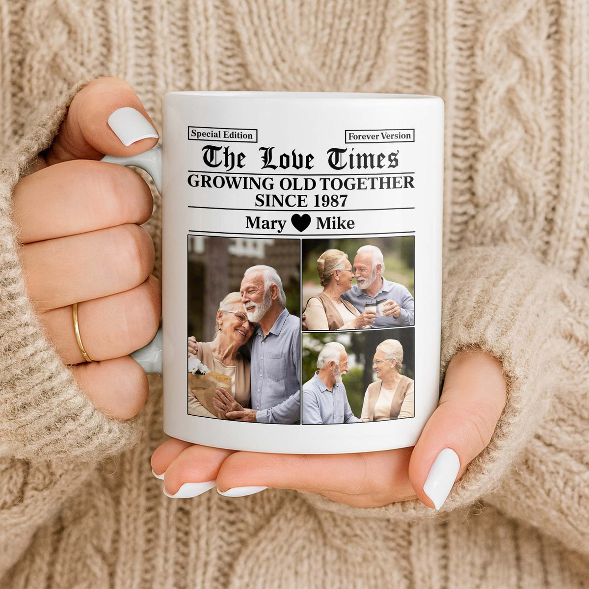 "The Love Times Growing Old Together" Personalized Photo Mug - Romantic Anniversary Gift for Couples