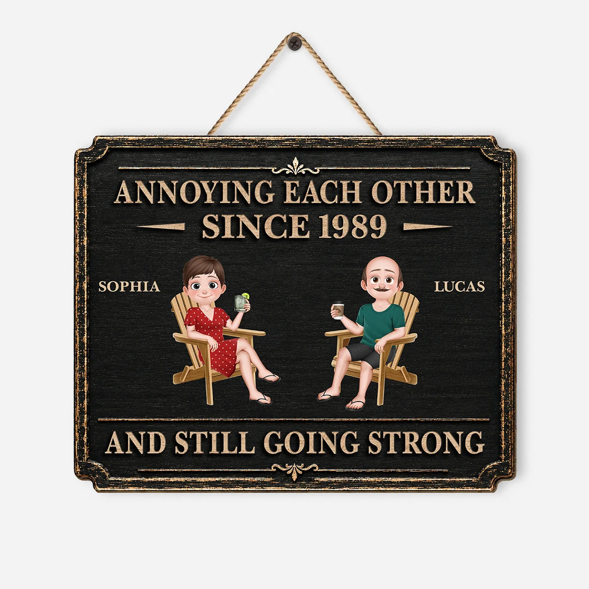 "Annoying Each Other Since" Personalized Wood Sign - Custom Couple Anniversary Home Decor