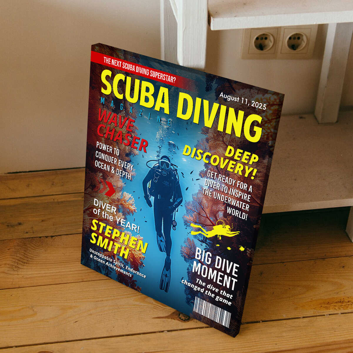 Custom Scuba Diving Magazine Cover personalization view for Dad