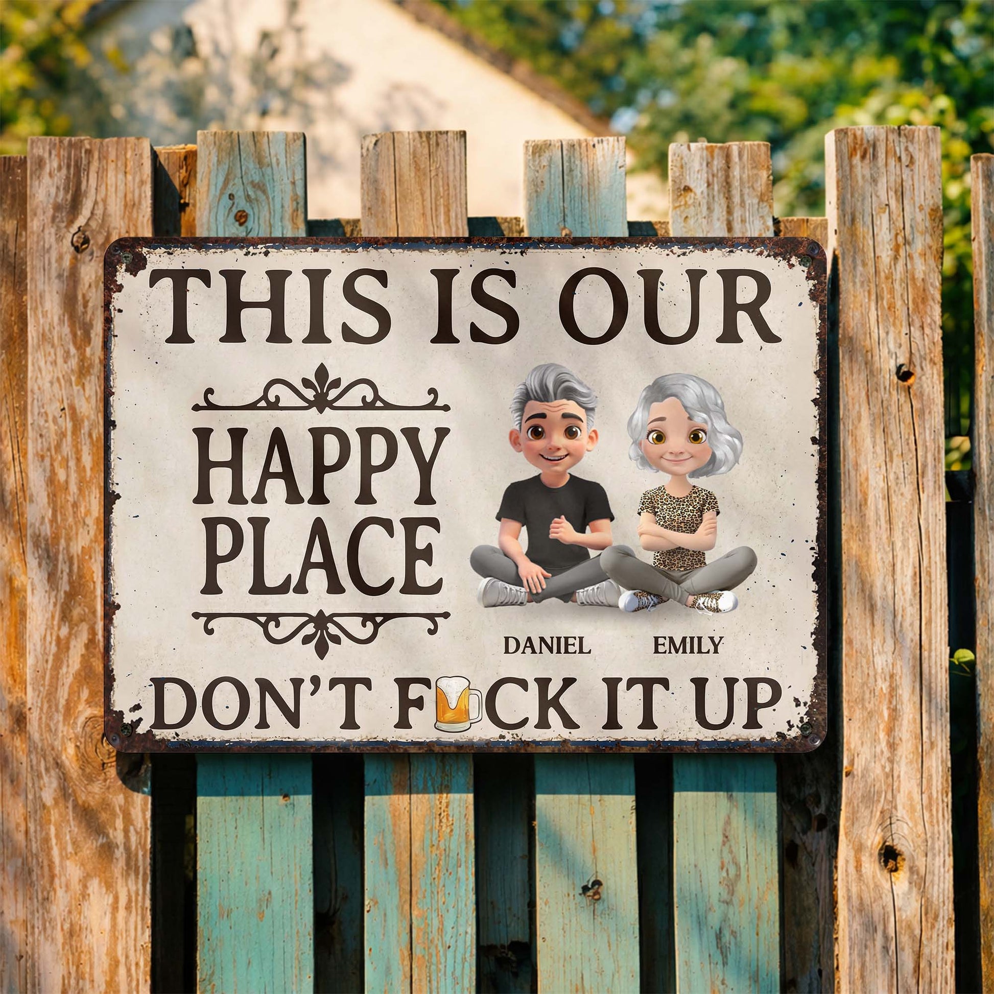 Custom Couples Happy Place Metal Sign for Couples with personalized design details for meaningful gifting
