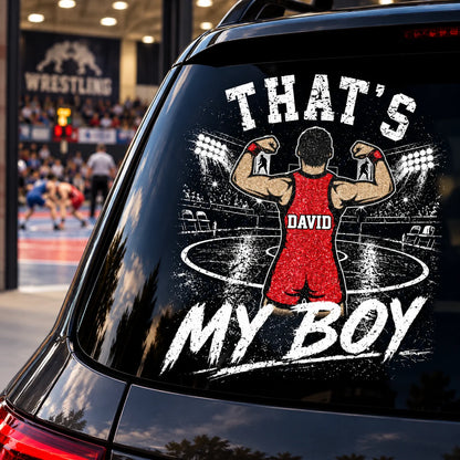 Personalized That's My Boy Wrestling Car Decal, Custom Wrestling Player Name & Number Sticker, Gift for Sports Moms and Dads T1807 T24
