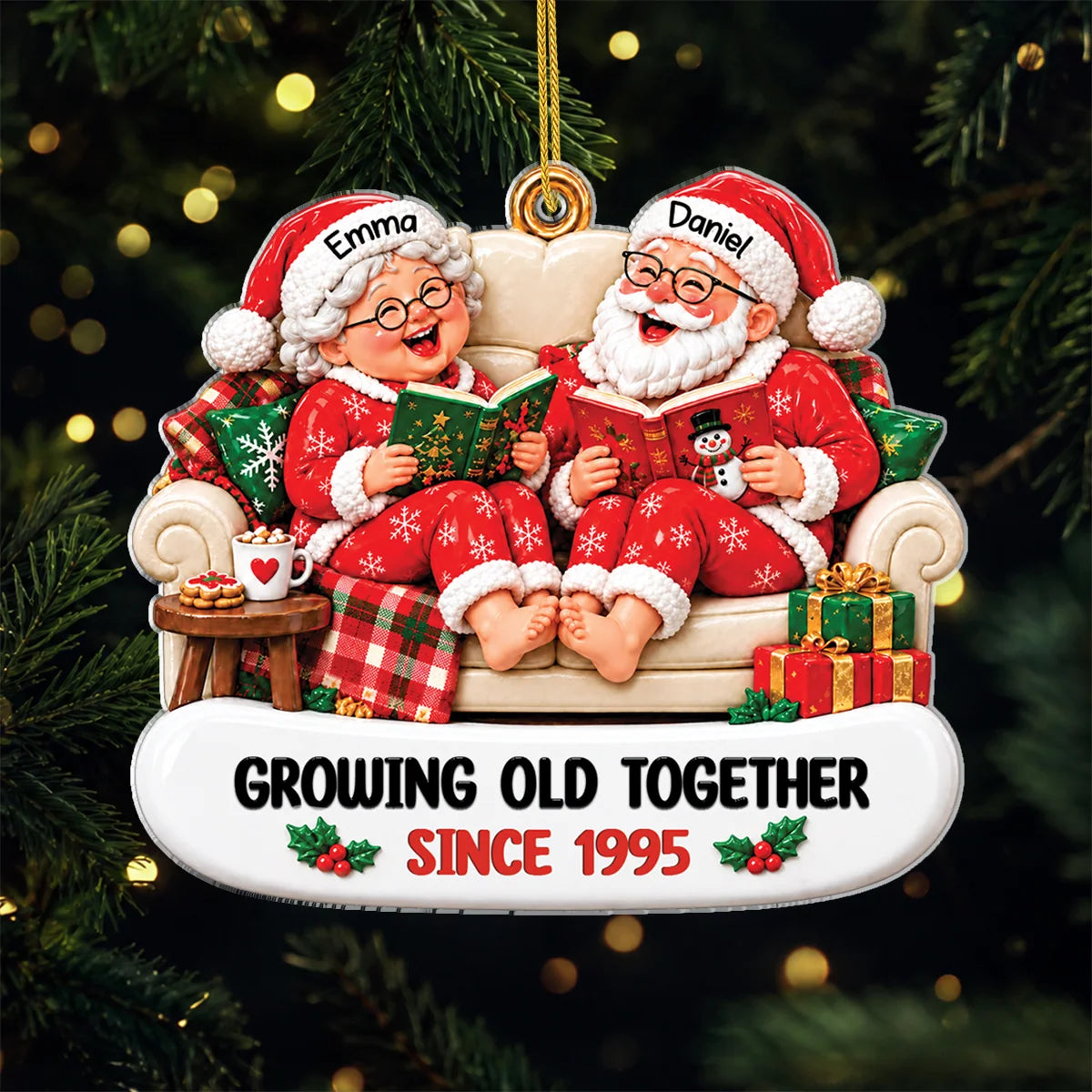 Growing Old Together Since 1995 Personalized Santa Couple Acrylic Ornament - Christmas Gift