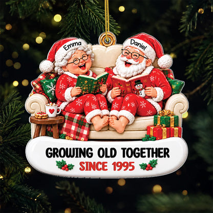 Growing Old Together Since 1995 Personalized Santa Couple Acrylic Ornament - Christmas Gift