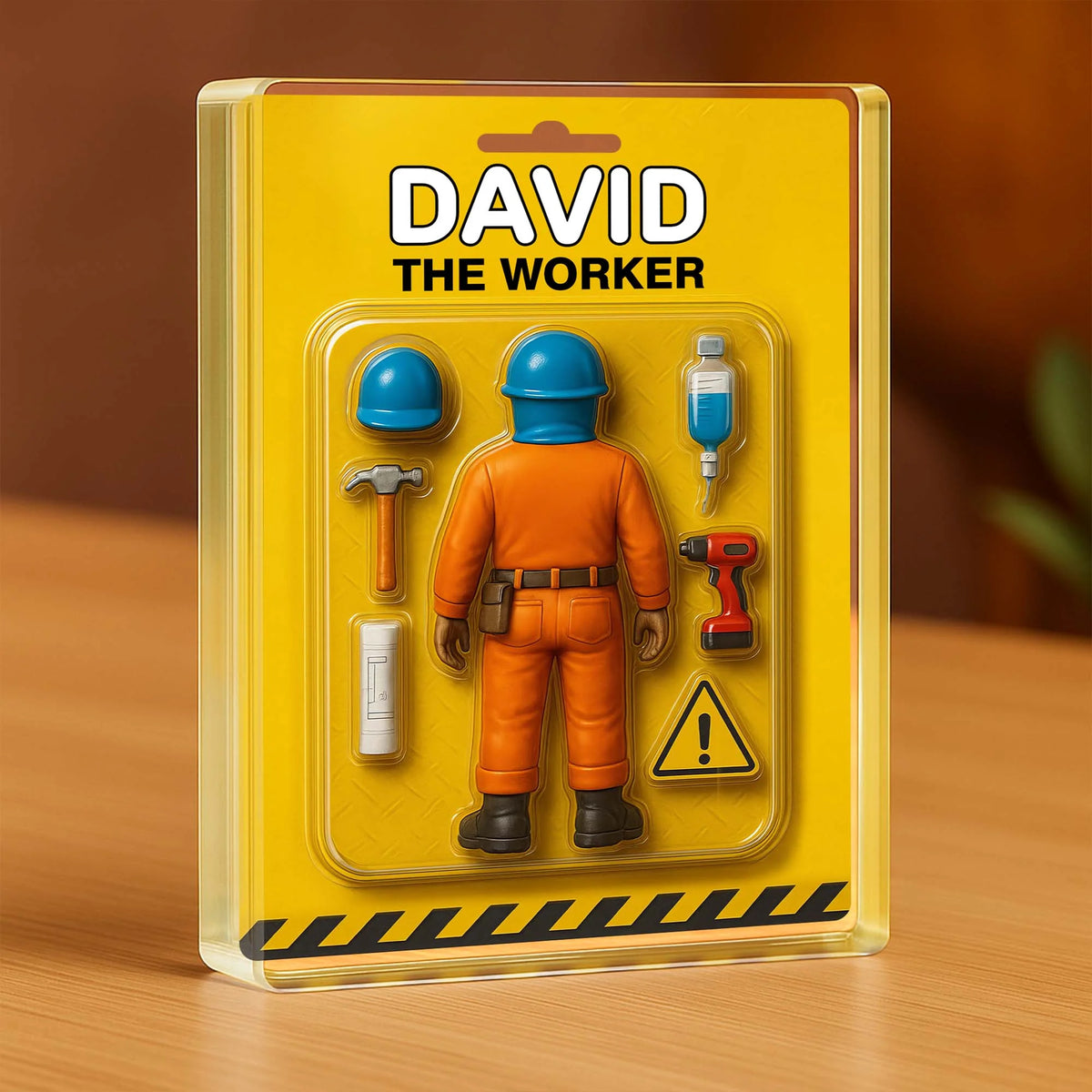 David The Worker, Worker With Helmet, Wrench, and Safety Sign