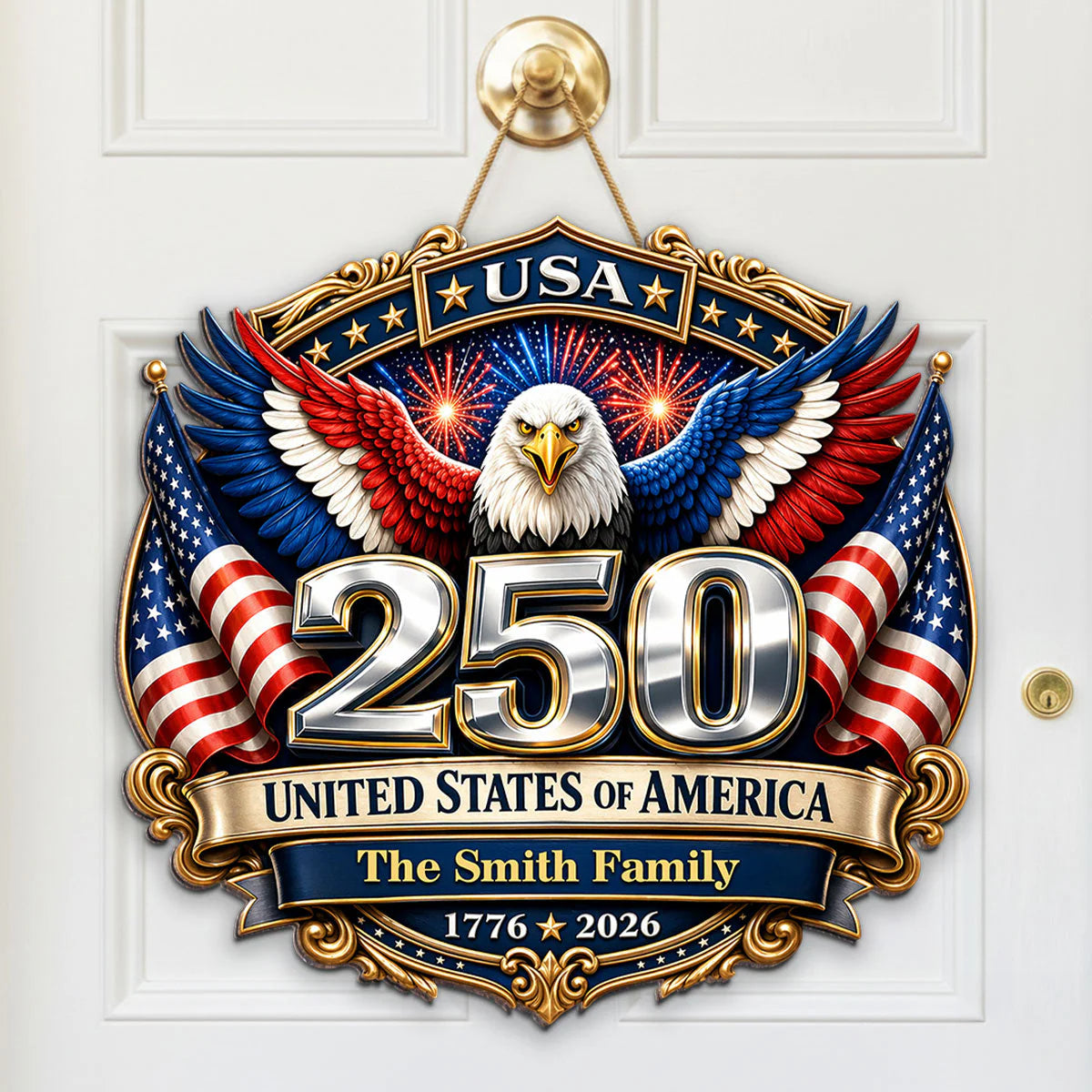Personalized american flag wood sign featuring a majestic patriotic eagle design for family home decor image 6