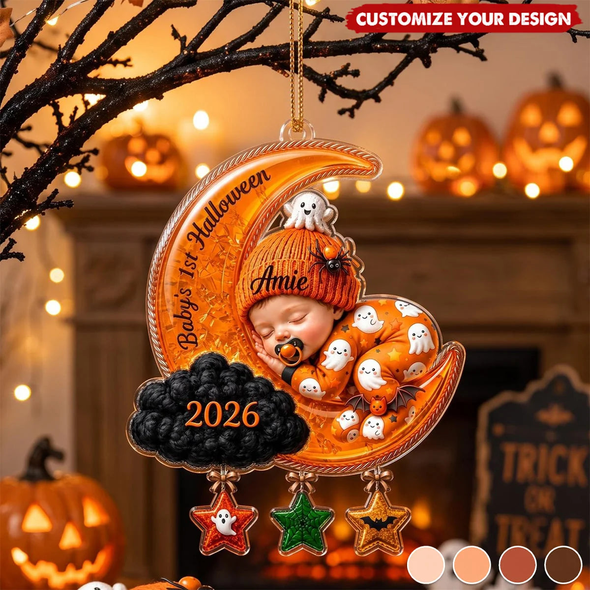 Baby's 1st Halloween - Personalized Sleeping on Moon Acrylic Ornament