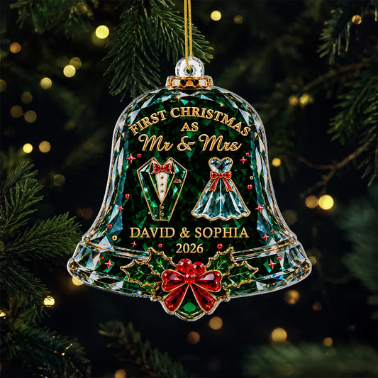 First Christmas As Mr & Mrs Personalized Bell Acrylic Ornament - Custom Couple Gift