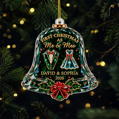 First Christmas As Mr & Mrs Personalized Bell Acrylic Ornament - Custom Couple Gift