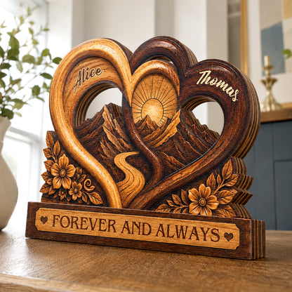 Plaque material and size view - Personalized Couple Wooden Plaque