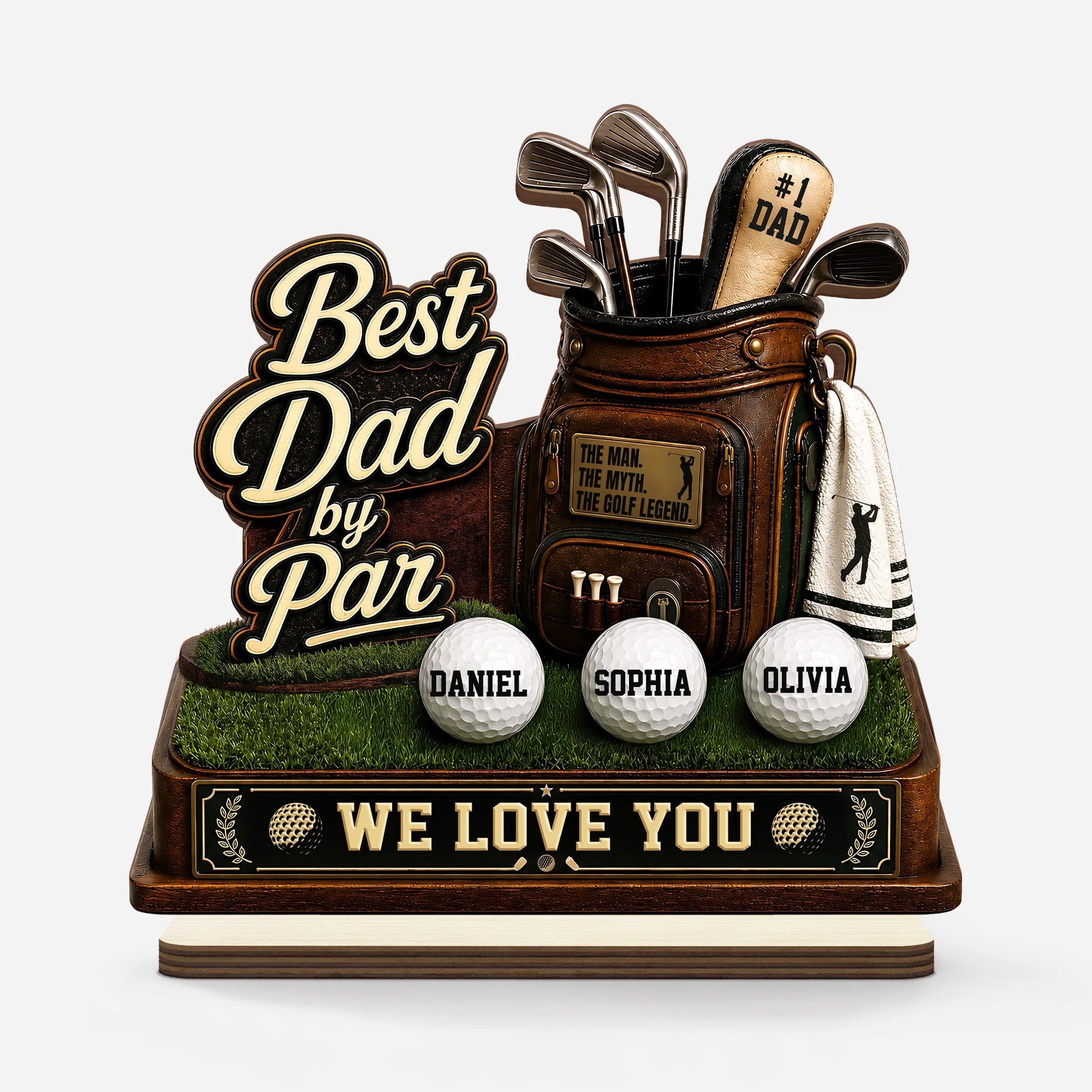 Best Dad By Par Personalized Golf  Wooden Plaque - Custom Golf Gifts for Dad and Grandpa