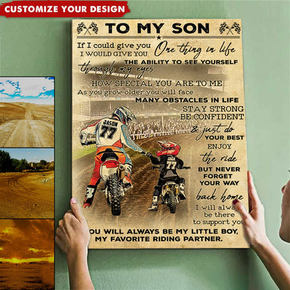 Canvas / Poster material and size view - Custom Dirt Bike Dad And Son Canvas